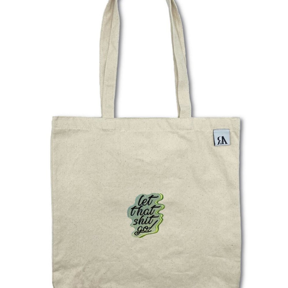 Let That Shit Go Green Embroidered Tote Bag - Beige
